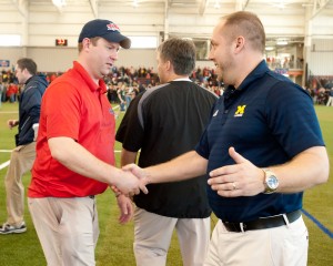 Michigan Wolverines lacrosse coach John Paul and Detroit Mercy coach Matt Holtz